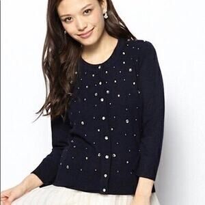 Kate Spade Night Sky Black Wool Rhinestone Cardigan - Small